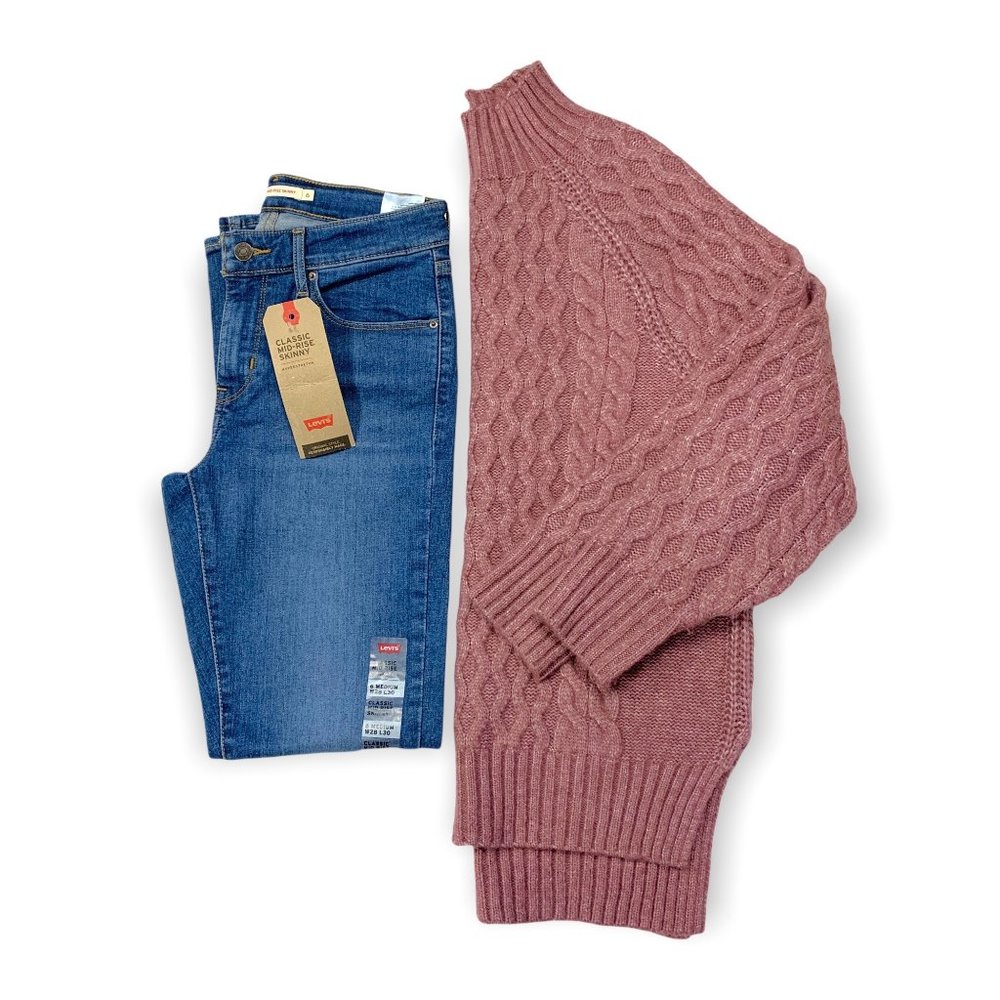 a new day Mauve Mixed Texture Mock Neck Chunky Long Sleeve Oversized Sweater XS